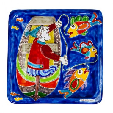 Squared Plate Fisherman de simone pottery 20x20 DS 05 Squared Plate Fisherman de simone pottery 20x20 DS 05